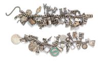 A Collection of Silver Charm Bracelets with Numerous Attached Charms, 137.80 dwts.