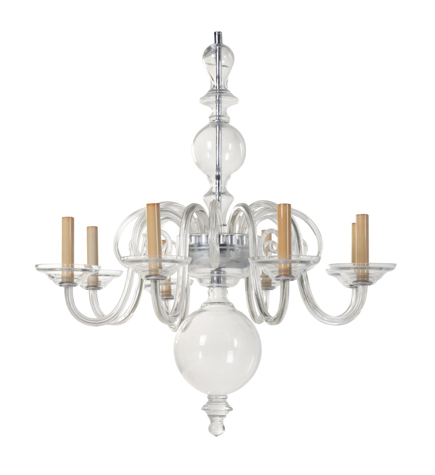 A Contemporary Eight-Light Blown Glass Chandelier