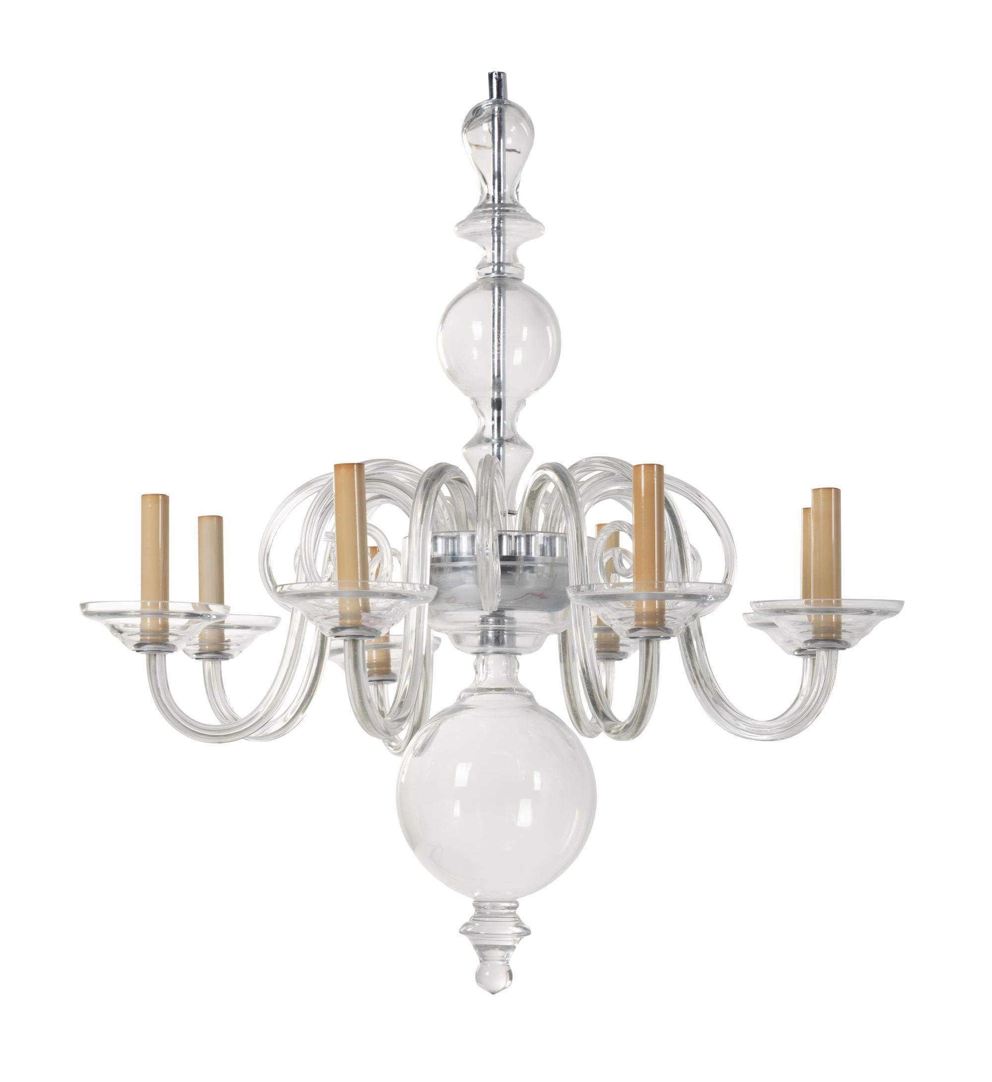 A Contemporary Eight-Light Blown Glass Chandelier