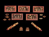16 Chinese Gilt and Red Lacquered Wood Articles