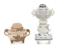 Two Japanese Porcelain Incense Burners, Koro