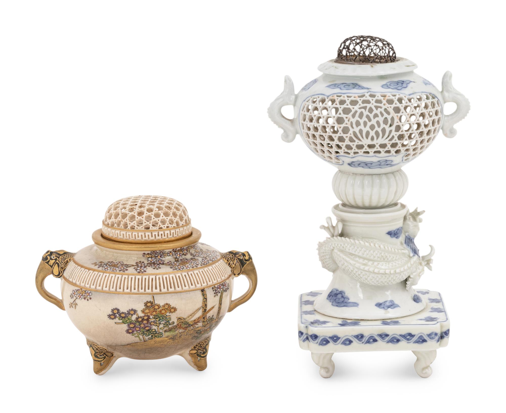 Two Japanese Porcelain Incense Burners, Koro