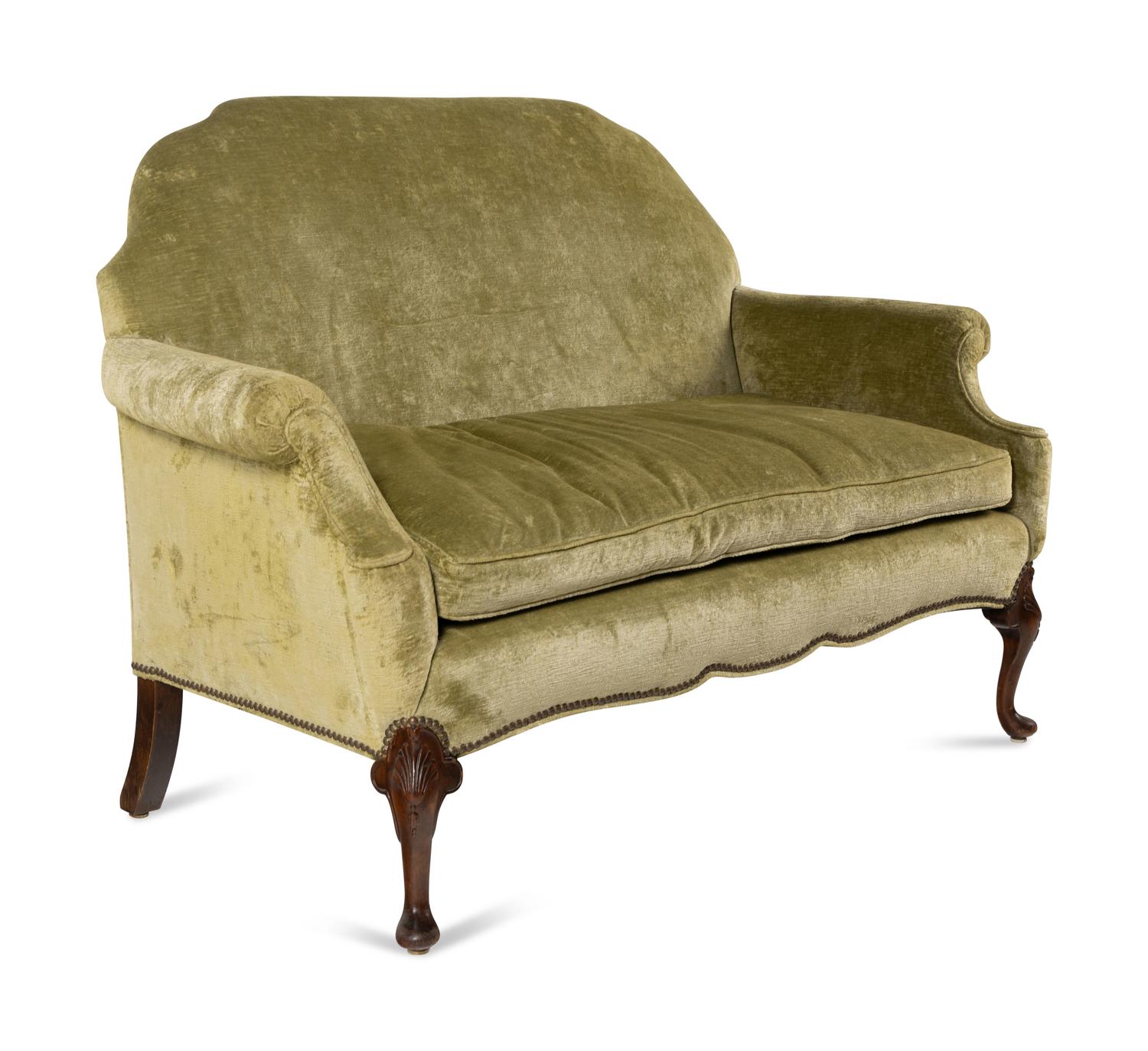 A George II Style Upholstered Mahogany Settee