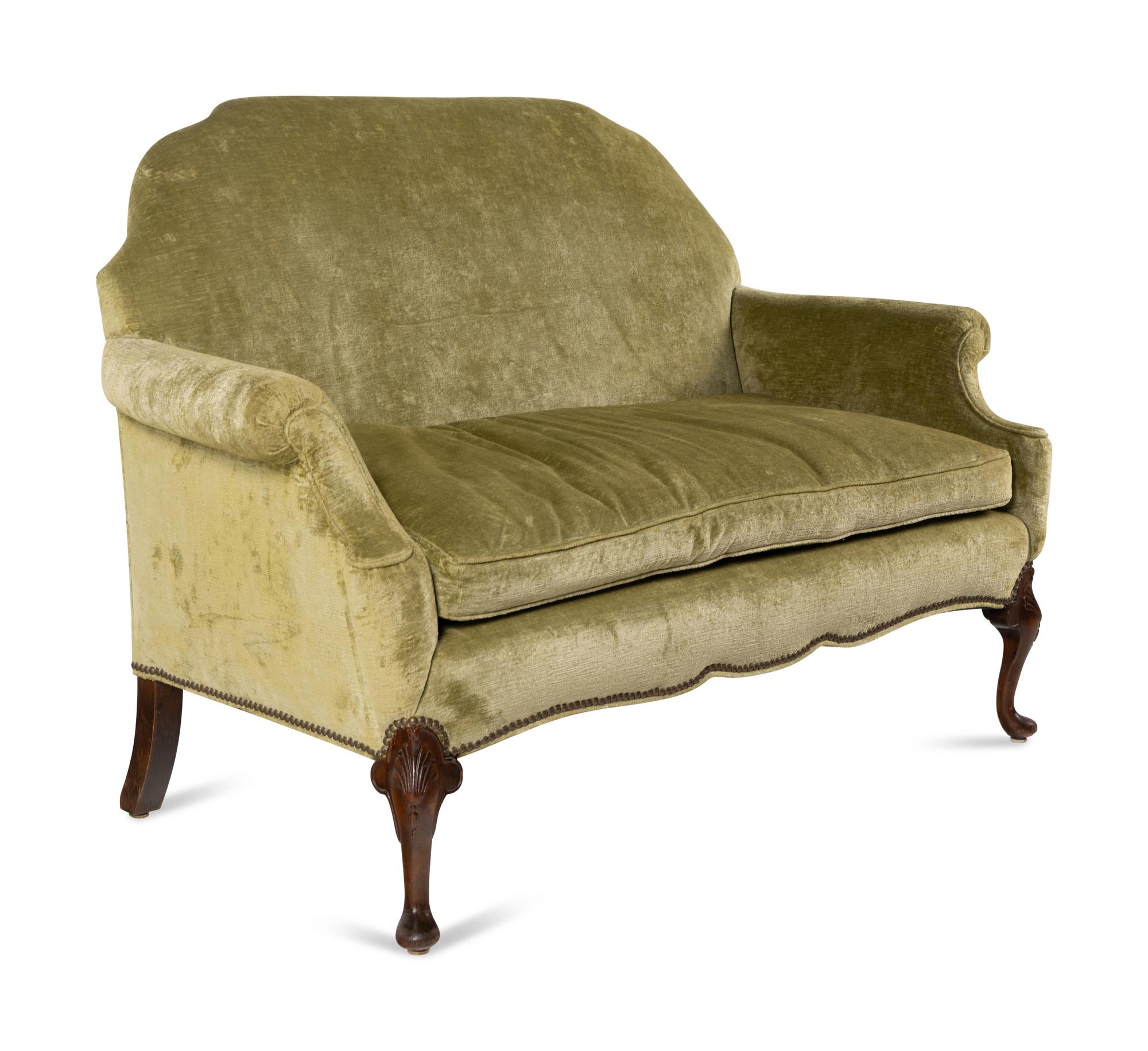 A George II Style Upholstered Mahogany Settee