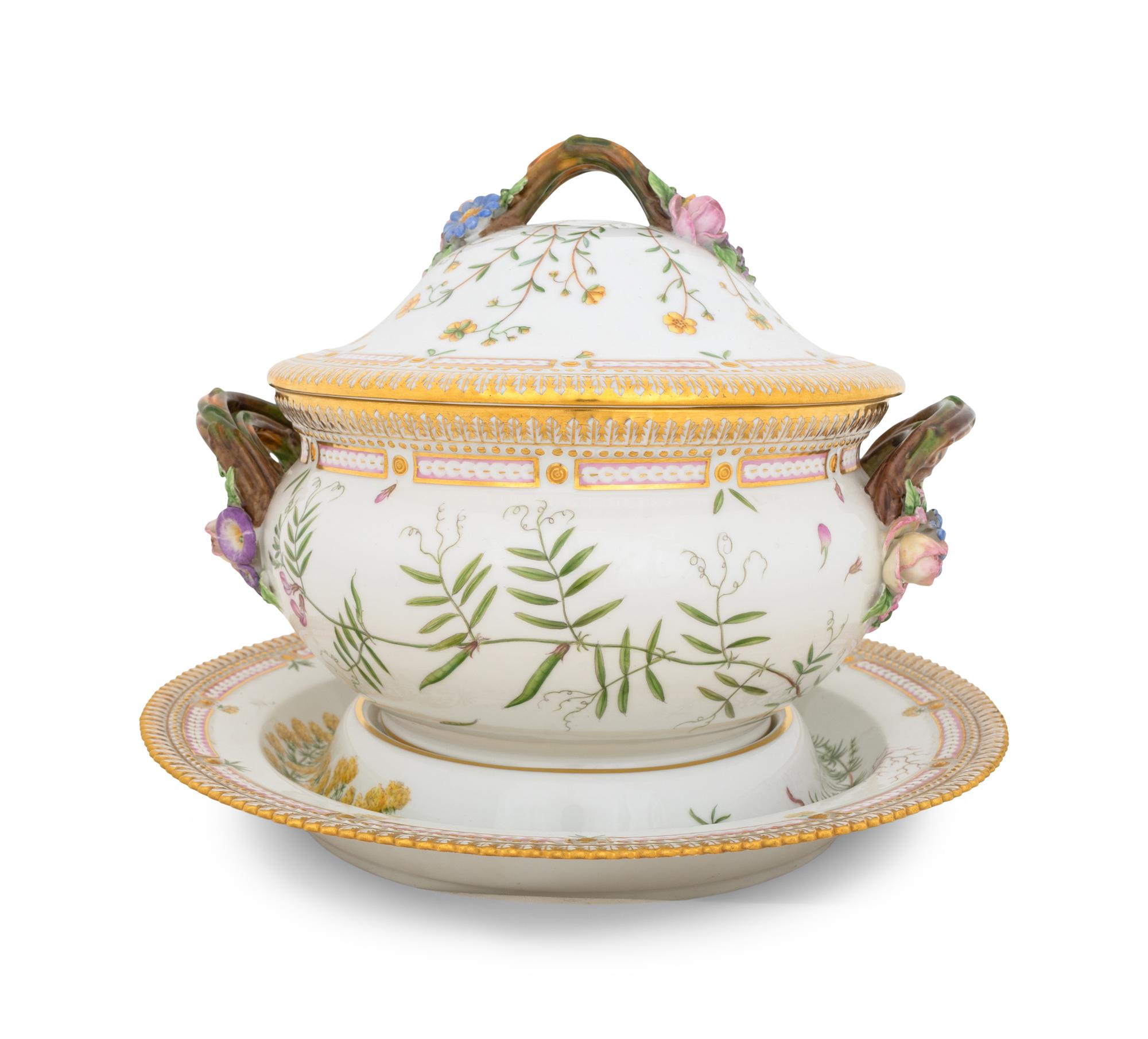A Royal Copenhagen Flora Danica Round Tureen and Underplate