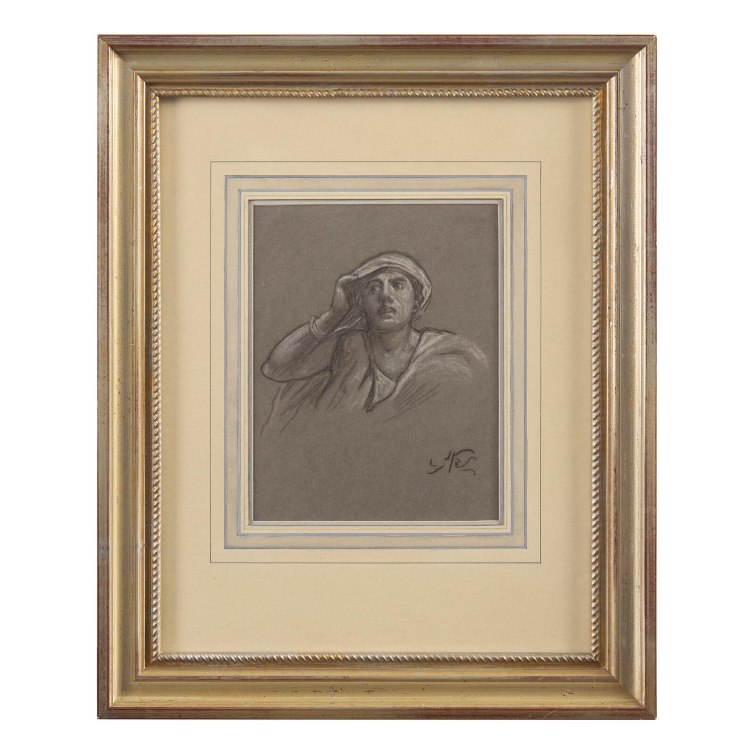 Elihu Vedder (American, 1836–1923) — Study for "Return from Calvary - the Ninth Hour from Crucifixion," c. 1867; together with Sketch of a Boy's Head (Two Works)