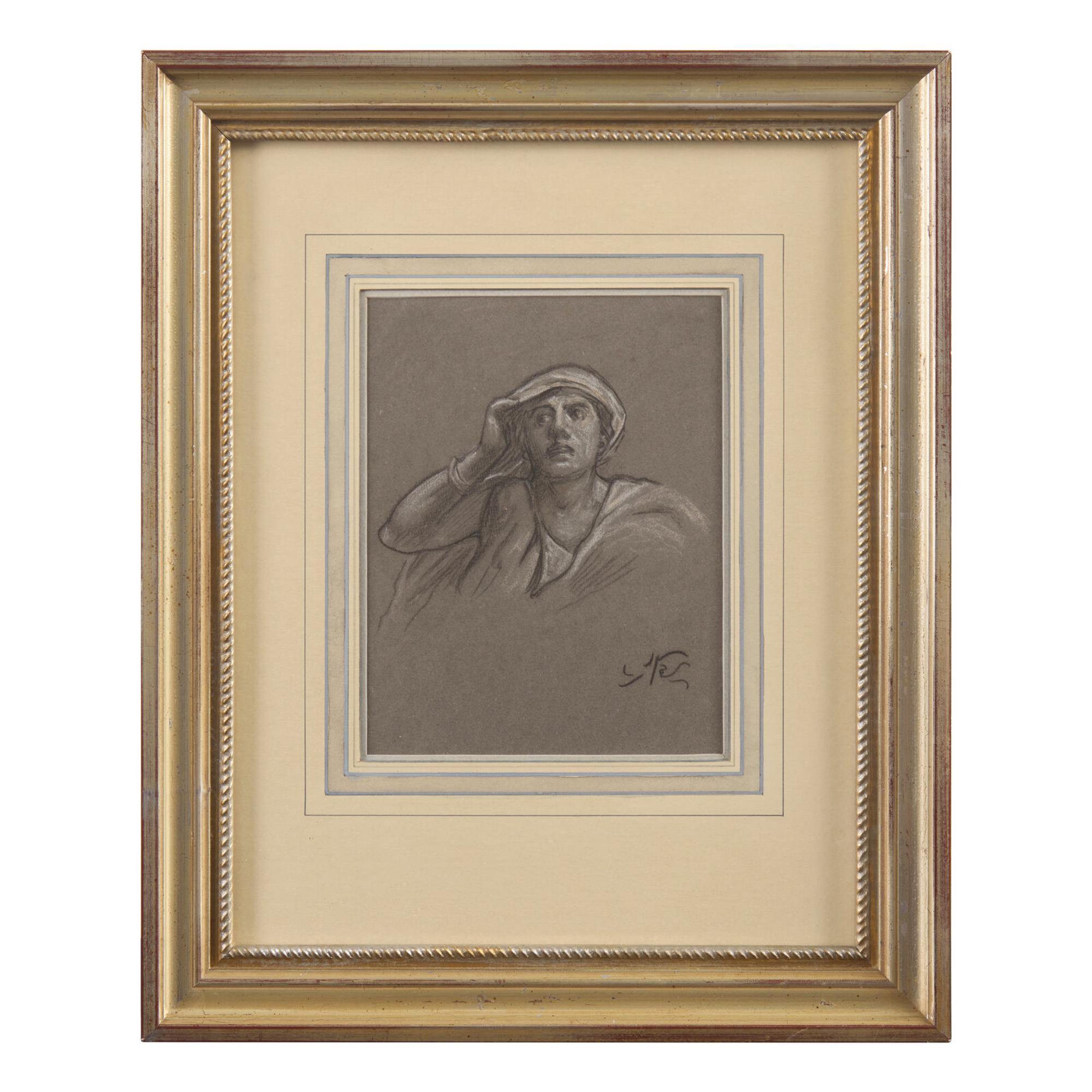 Elihu Vedder (American, 1836–1923) — Study for "Return from Calvary - the Ninth Hour from Crucifixion," c. 1867; together with Sketch of a Boy's Head (Two Works)