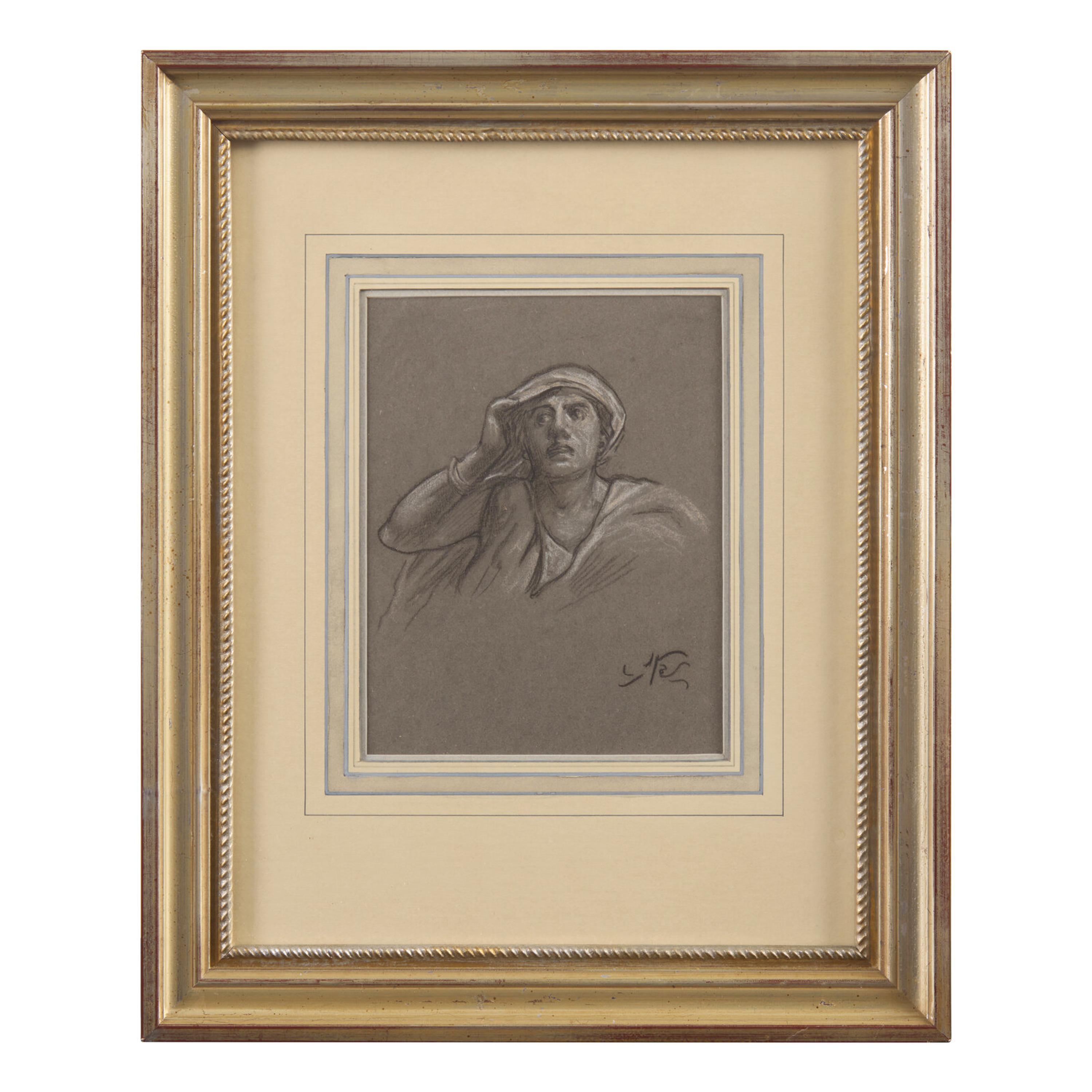 Elihu Vedder (American, 1836–1923) — Study for "Return from Calvary - the Ninth Hour from Crucifixion," c. 1867; together with Sketch of a Boy's Head (Two Works)