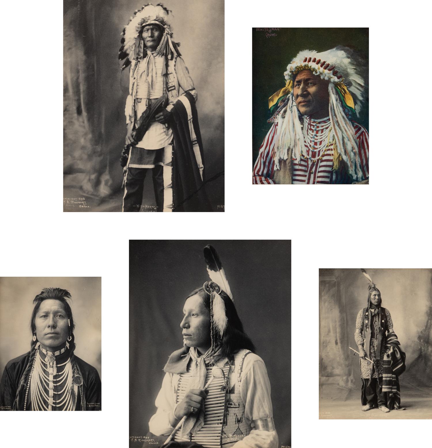 Rinehart, Frank (1861-1928). A group of 5 photographs and prints of Native American subjects.