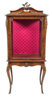 A Louis XV Style Gilt Metal Mounted Rosewood Vitrine Height 78 3/4 x width 33 1/4 x depth 17 7/8 inches. — 20TH CENTURY