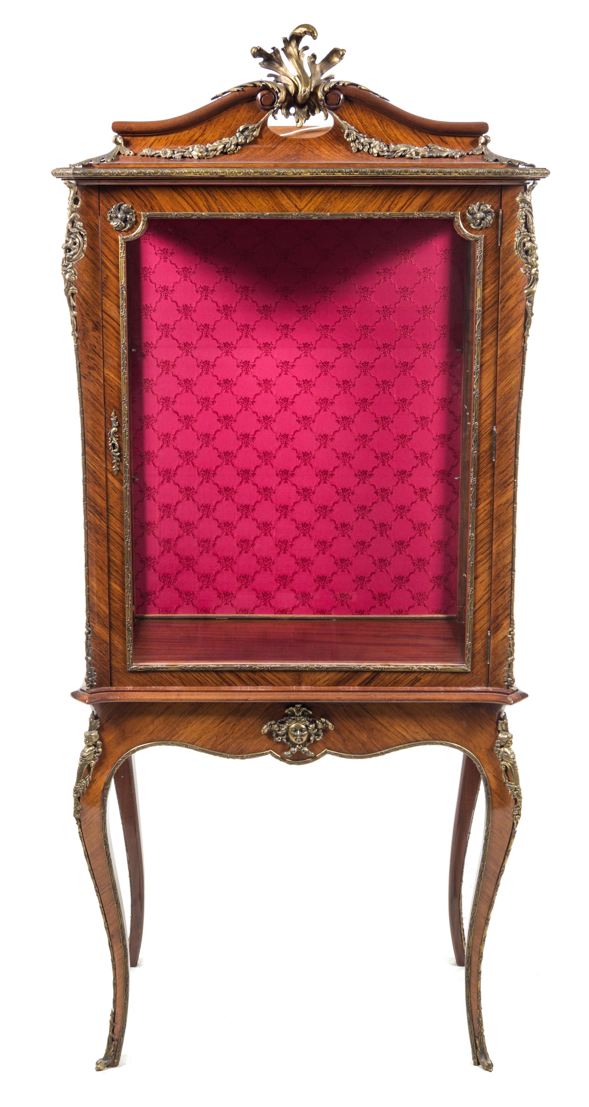 A Louis XV Style Gilt Metal Mounted Rosewood Vitrine Height 78 3/4 x width 33 1/4 x depth 17 7/8 inches. — 20TH CENTURY