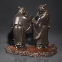 A Fine Pair of Japanese Patinated Bronze Figures of Kanzan and Jittoku, Yamashita Josetsu, Late Meiji-Taisho Period — 日本明治晚期-大正時代 正光軒如雪銅像一組