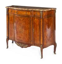 A Louis XV/XVI Transitional Style Parquetry and Marquetry Brèche d'Alep Marble-Top Cabinet