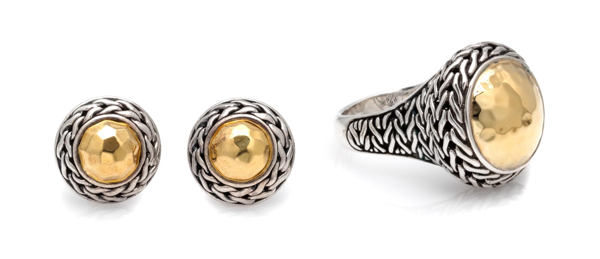 A Sterling Silver and 22 Karat Yellow Gold 'Palu' Demi-Parure, John Hardy, 13.90 dwts.