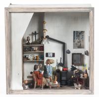 A Narcissa Thorne Diorama Height 14 1/4 x width 14 1/2 x depth 7 inches.