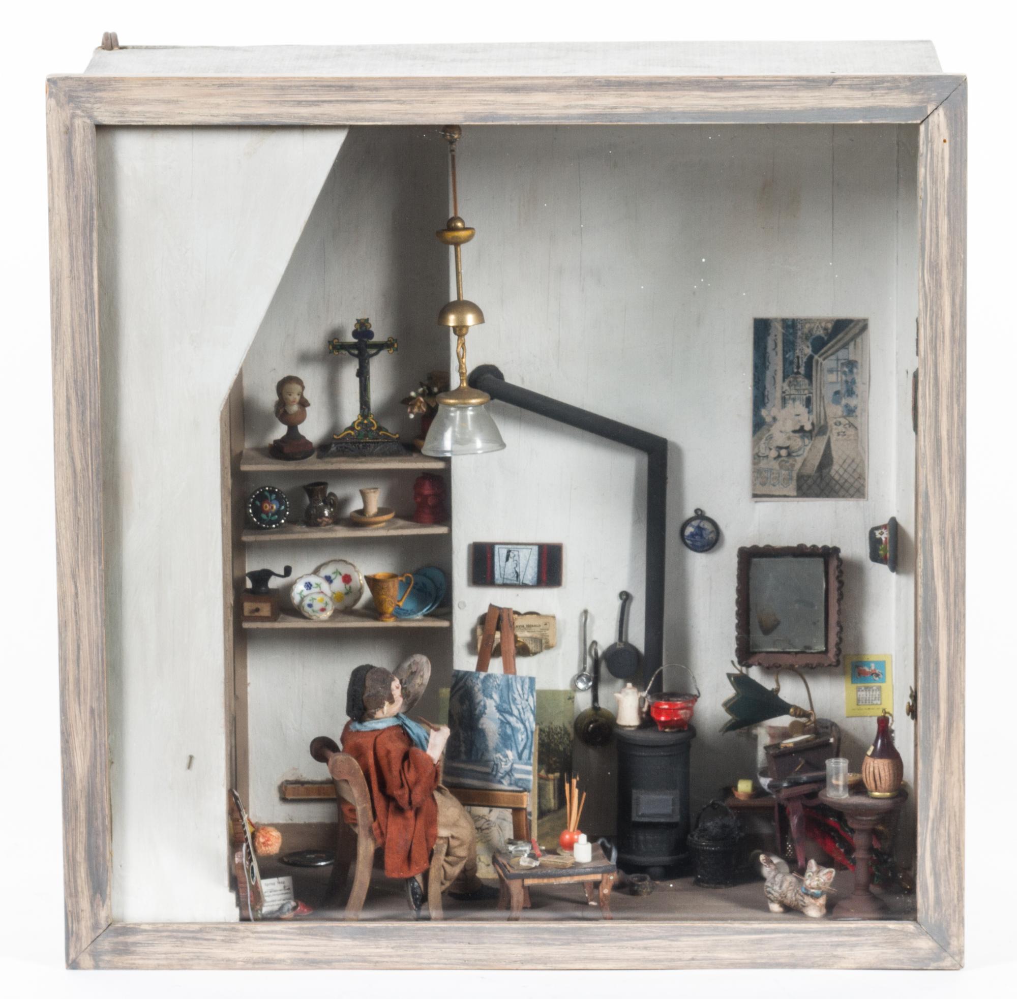 A Narcissa Thorne Diorama Height 14 1/4 x width 14 1/2 x depth 7 inches.