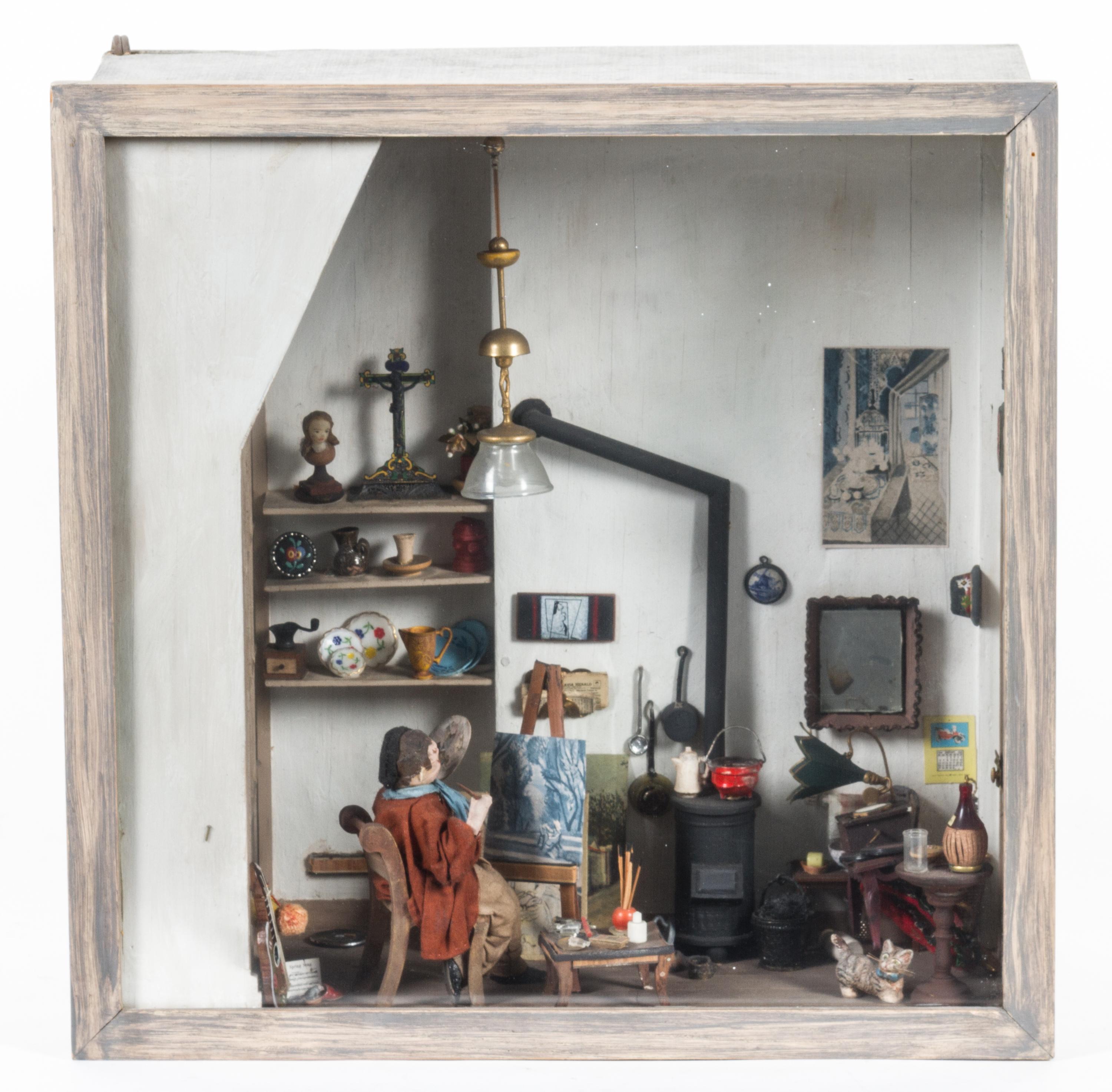 A Narcissa Thorne Diorama Height 14 1/4 x width 14 1/2 x depth 7 inches.