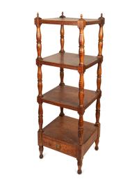 A Federal Turned Tiger Maple Four-Tier What-Not Shelf