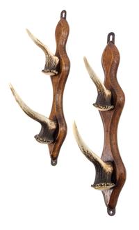 A Pair of German Horn and Oak Coat Racks Height 13 1/2 inches.