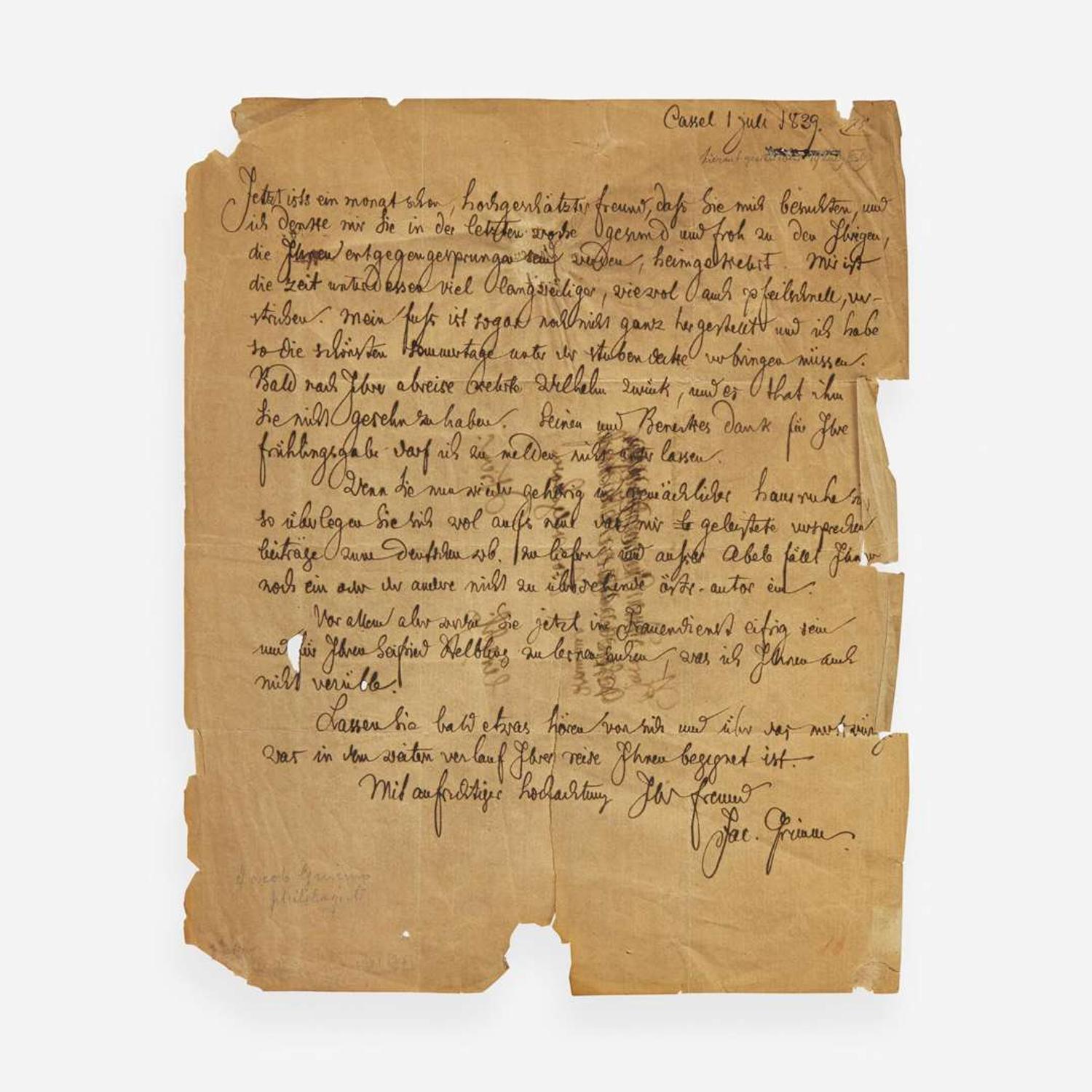[Children's & Illustrated] Grimm, Jacob Autograph Letter, signed