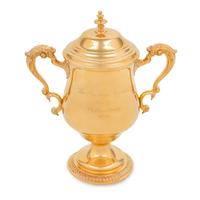 A Tiffany and Co. 14-Karat Gold Cup and Cover of Horse Racing Interest