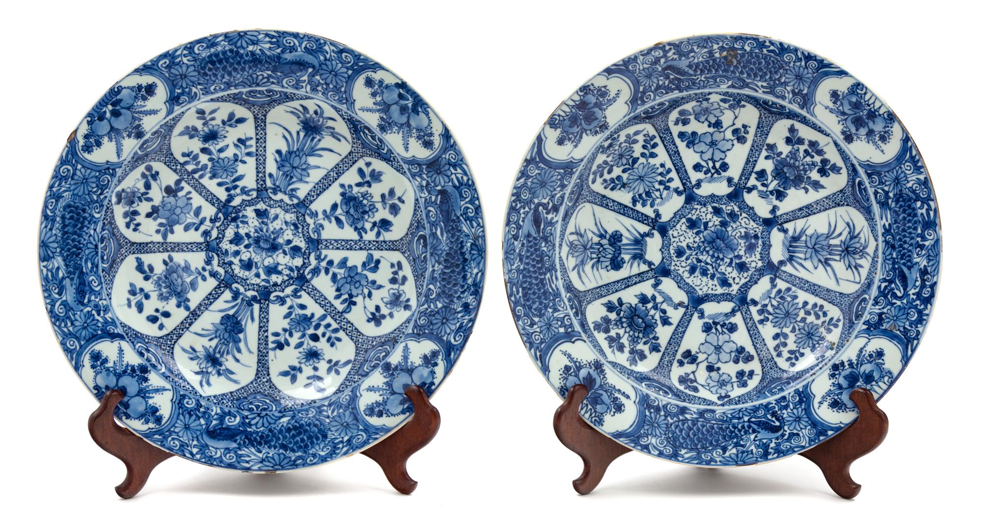 A Pair of Chinese Export Blue and White 'Peacock' Porcelain Chargers Diameter 12 5/8 inches. — MING DYNASTY, 15TH CENTURY