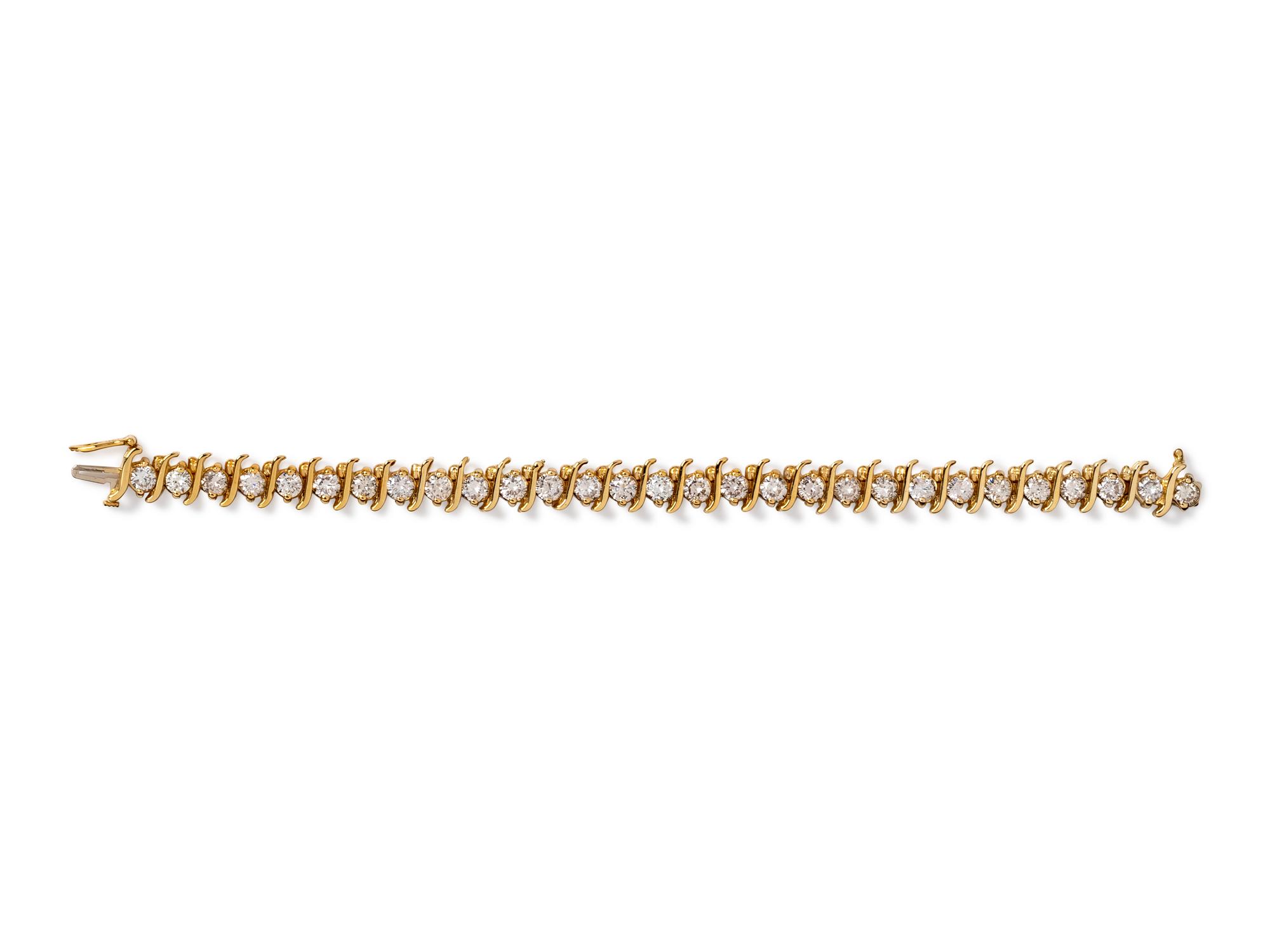 14 Karat Yellow Gold and Diamond Bracelet,