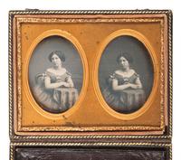 [EARLY PHOTOGRAPHY]. Stereodaguerreotype of a young woman housed in a Mascher case. From the George Kirk Warren Estate, noted Lowell, MA, daguerreotypist. Ca 1853.