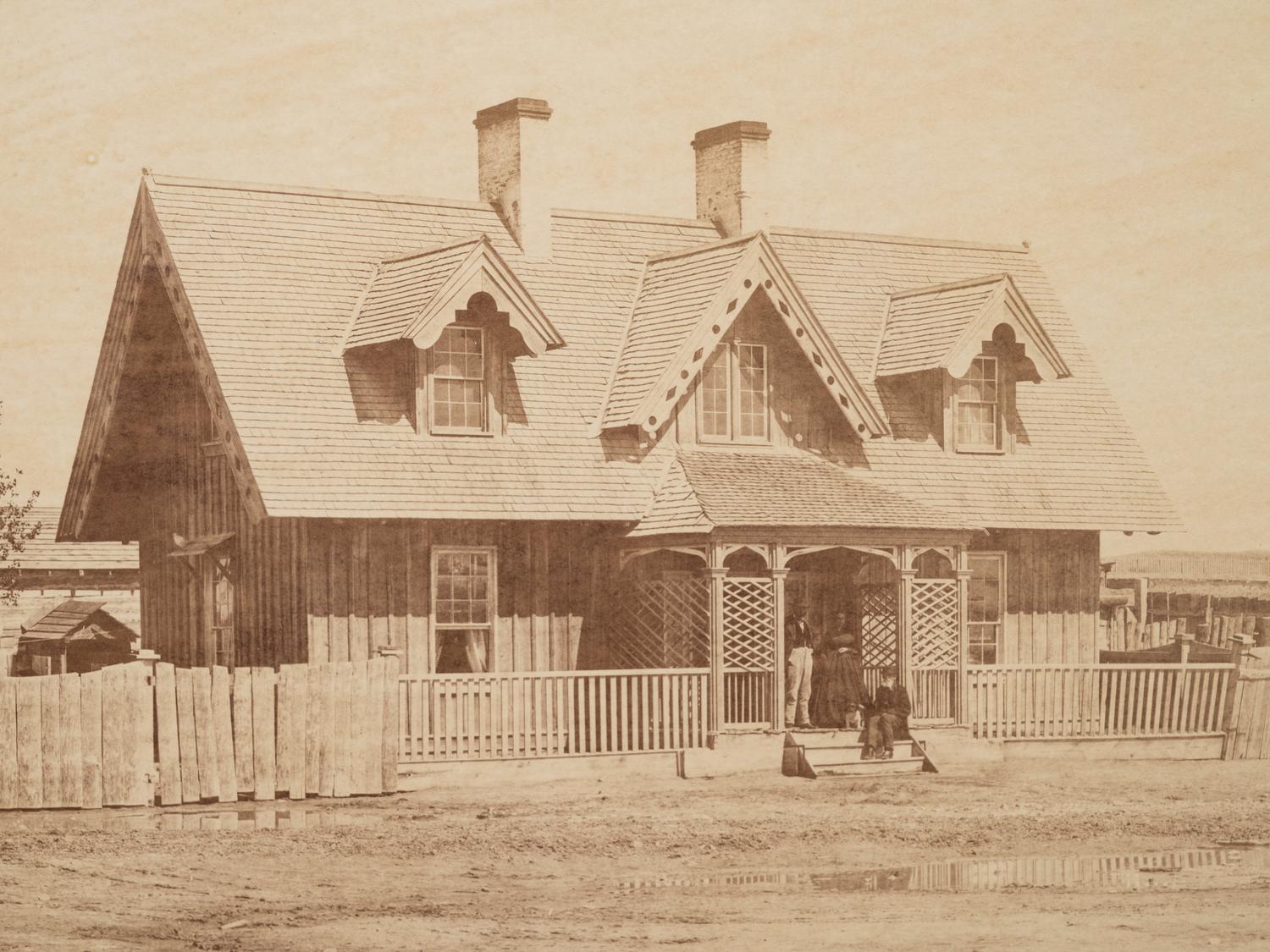 [LATE INDIAN WARS]. GARDNER, Alexander (1821-1882). Imperial albumen photograph. Scenes in the Indian Country [Col. Bullock residence at Fort Laramie].