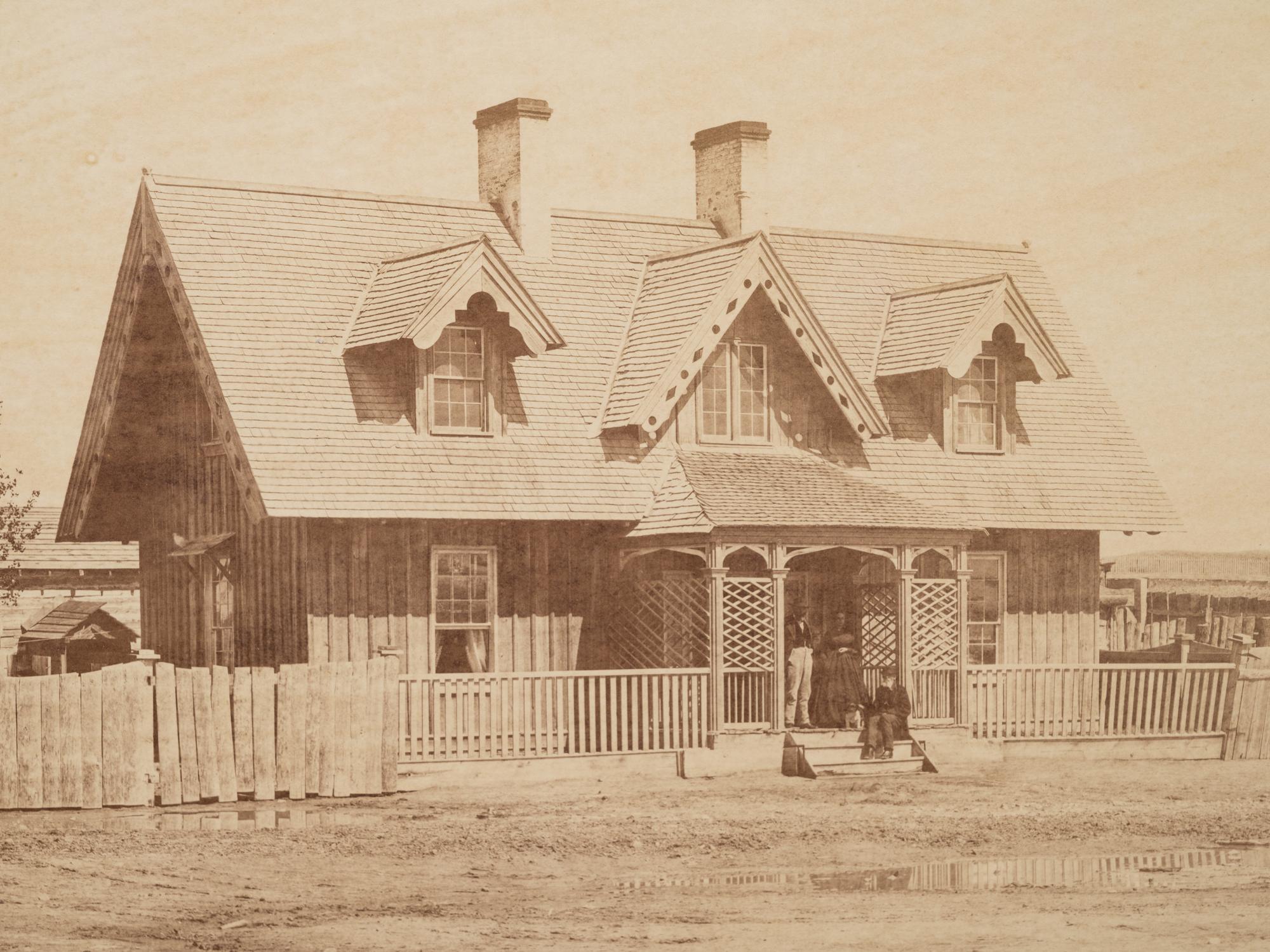 [LATE INDIAN WARS]. GARDNER, Alexander (1821-1882). Imperial albumen photograph. Scenes in the Indian Country [Col. Bullock residence at Fort Laramie].
