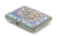 A Russian Enameled Silver Cigarette Case, Mark of Mikhail Zorin, Moscow, early 20th century, the case decorated with a central floral a