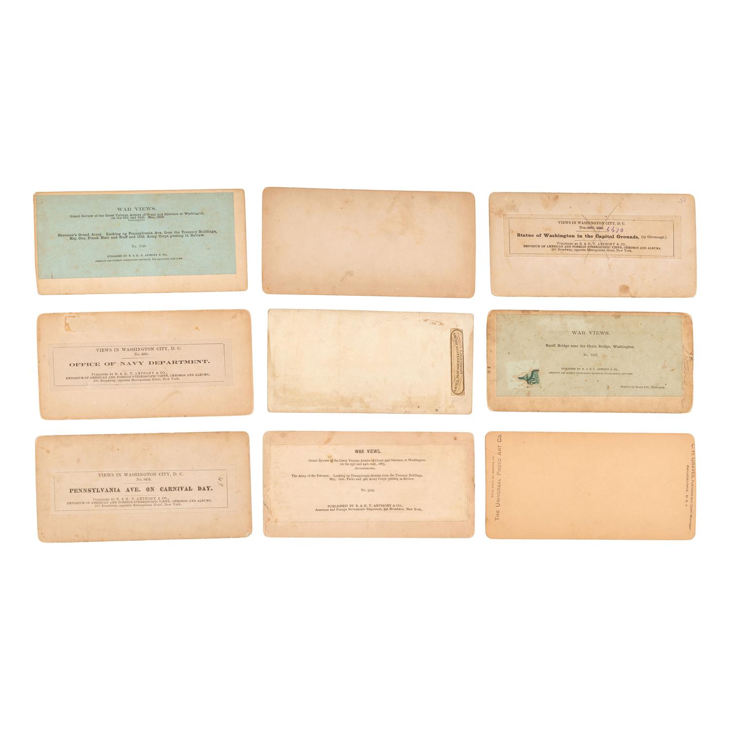 [EARLY PHOTOGRAPHY]. A group of 26 stereoviews incl. views of Washington, DC, and the Grand Review.
