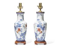 A pair of French porcelain baluster vases mounted as table lamps, probably Sèvres, Paris, France, circa 1880s