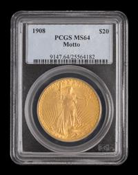 A United States 1908 Saint-Gaudens: Motto $20 Gold Coin