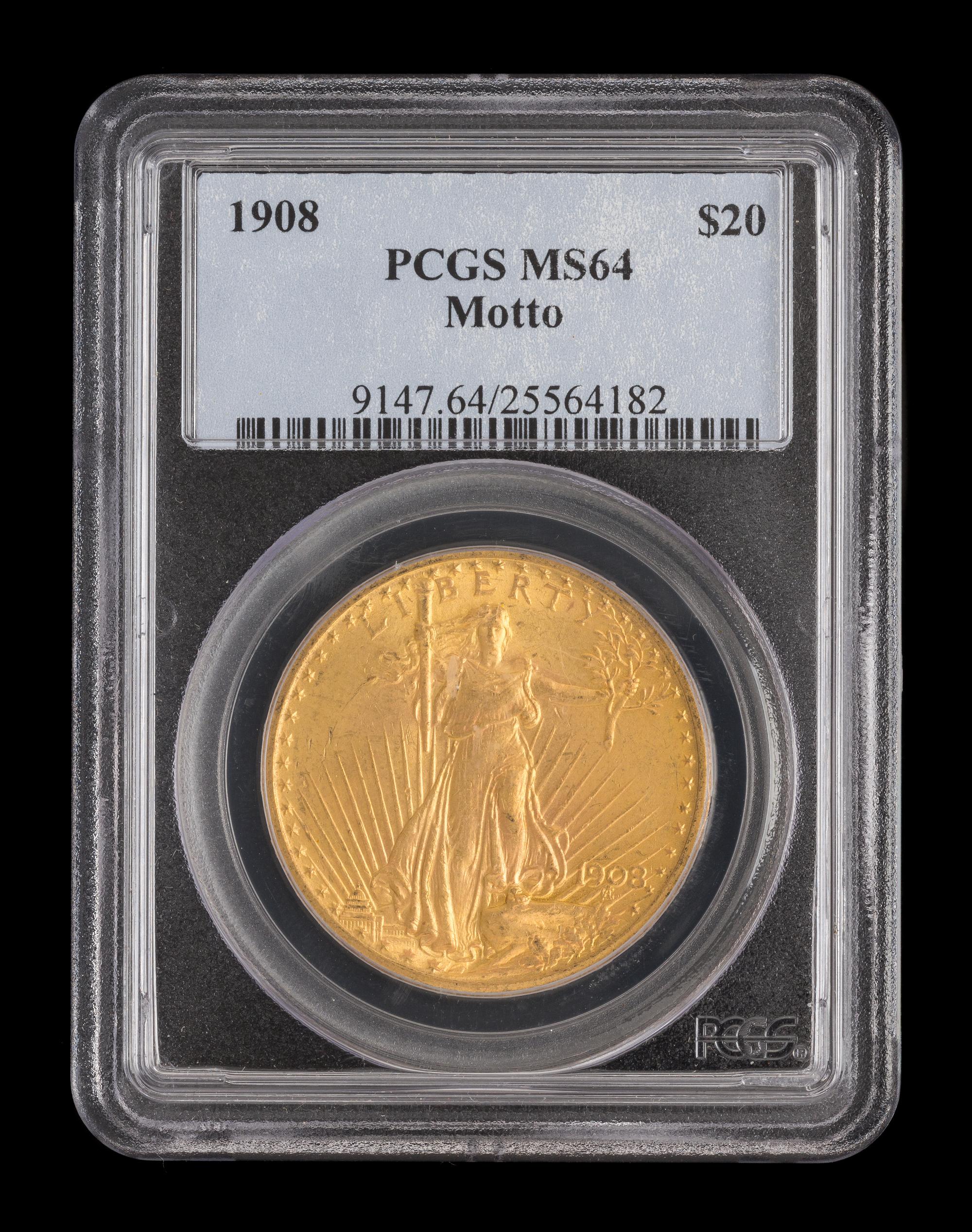 A United States 1908 Saint-Gaudens: Motto $20 Gold Coin
