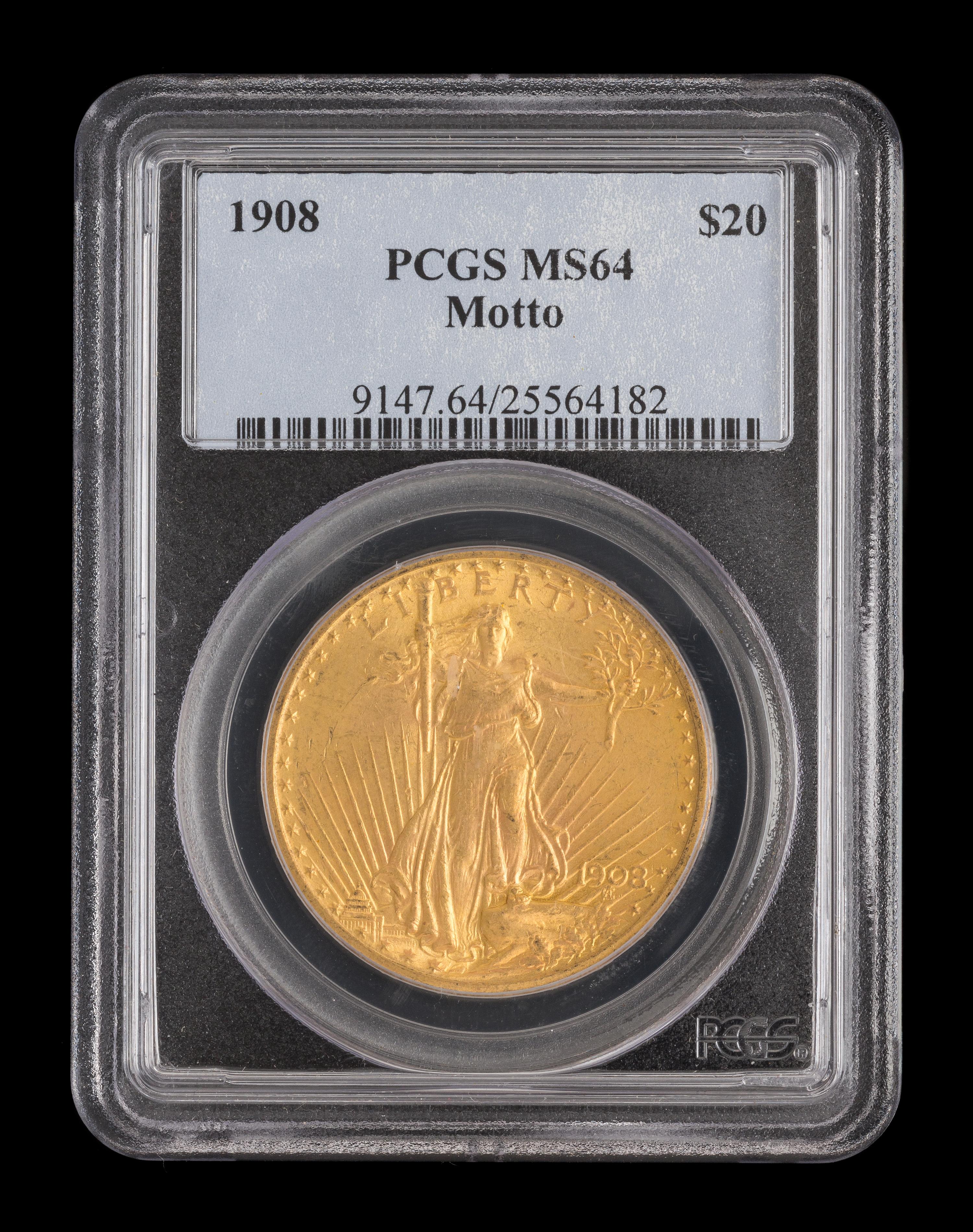 A United States 1908 Saint-Gaudens: Motto $20 Gold Coin