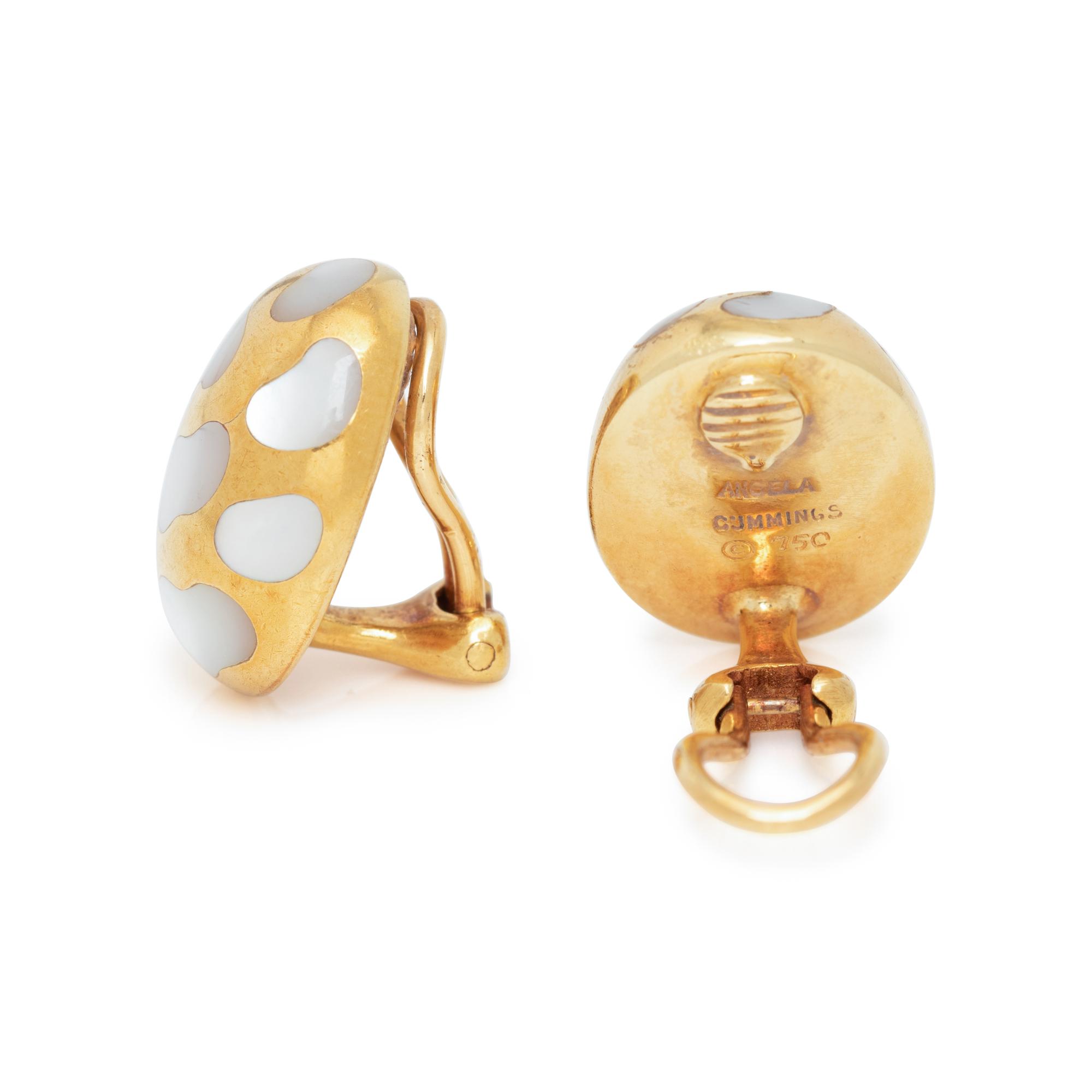 ANGELA CUMMINGS, YELLOW GOLD AND MOTHER-OF-PEARL EARCLIPS
