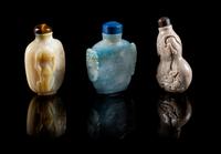 Three Chinese Snuff Bottles Height of tallest 2 1/2 inches.