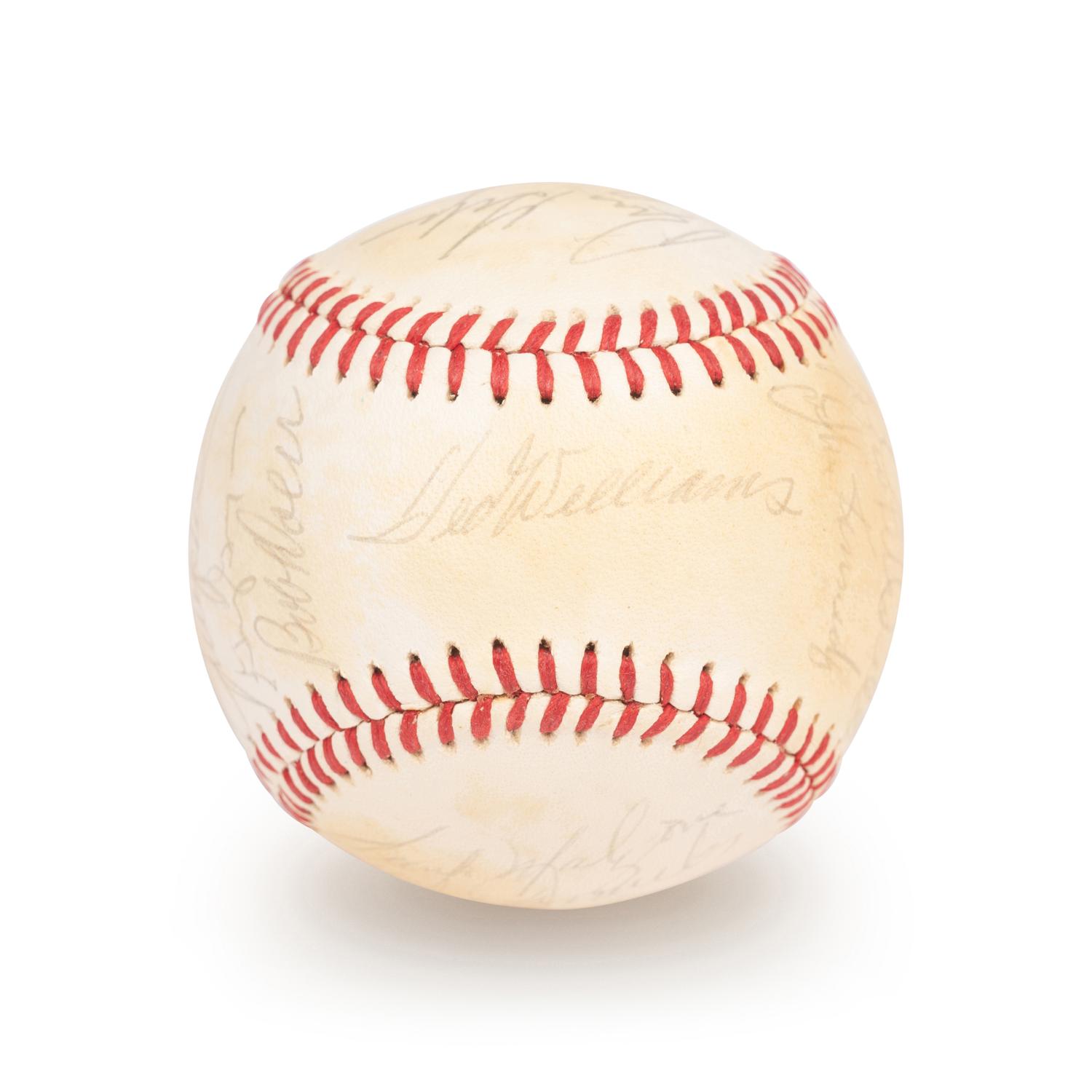 A Boston Red Sox Multi Signed Autograph Baseball With 20 Signatures Including Ted Williams (Beckett Authentication Services Letter BAS Certified),