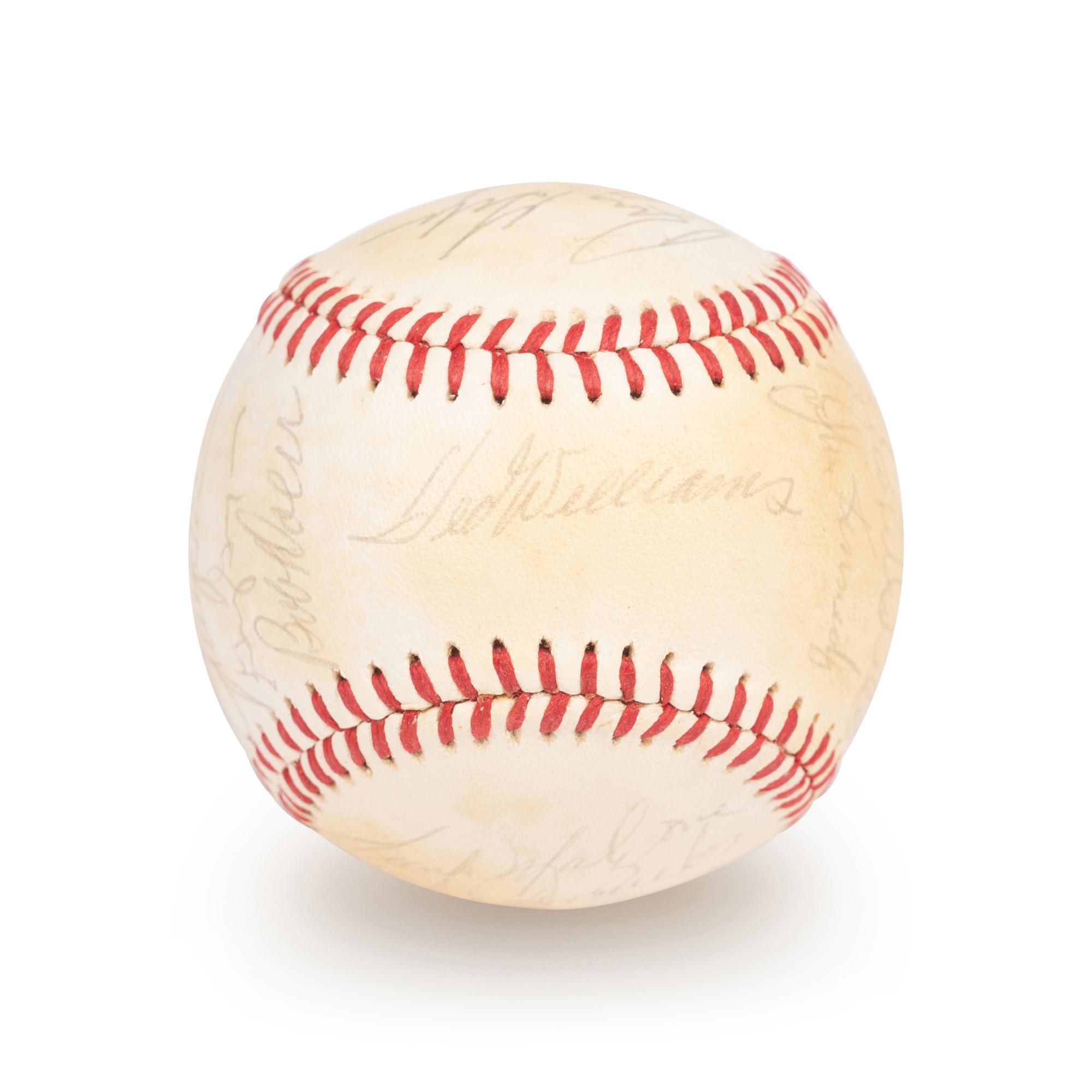 A Boston Red Sox Multi Signed Autograph Baseball With 20 Signatures Including Ted Williams (Beckett Authentication Services Letter BAS Certified),