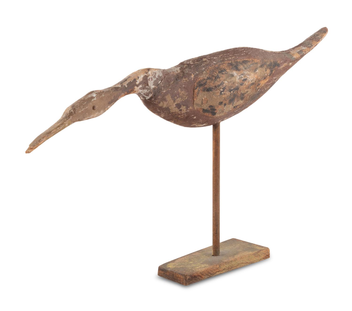 A Carved and Painted Wood Shorebird Figure
