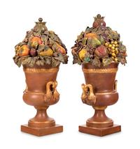 A Pair of Painted and Parcel Gilt Terra Cotta Flowering Urns