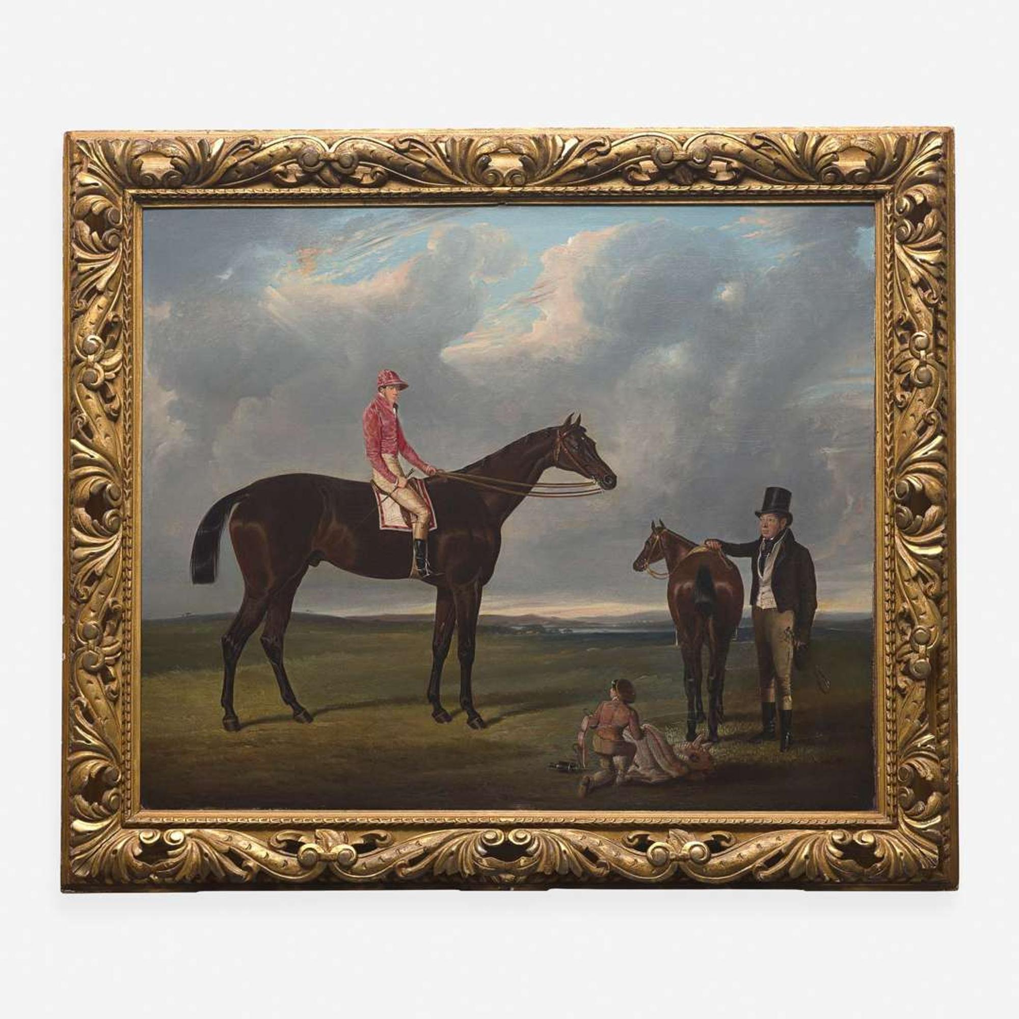 Circle of John Frederick Herring the Elder (British, 1795–1865) Jockey on a Horse and Groom in a Landscape