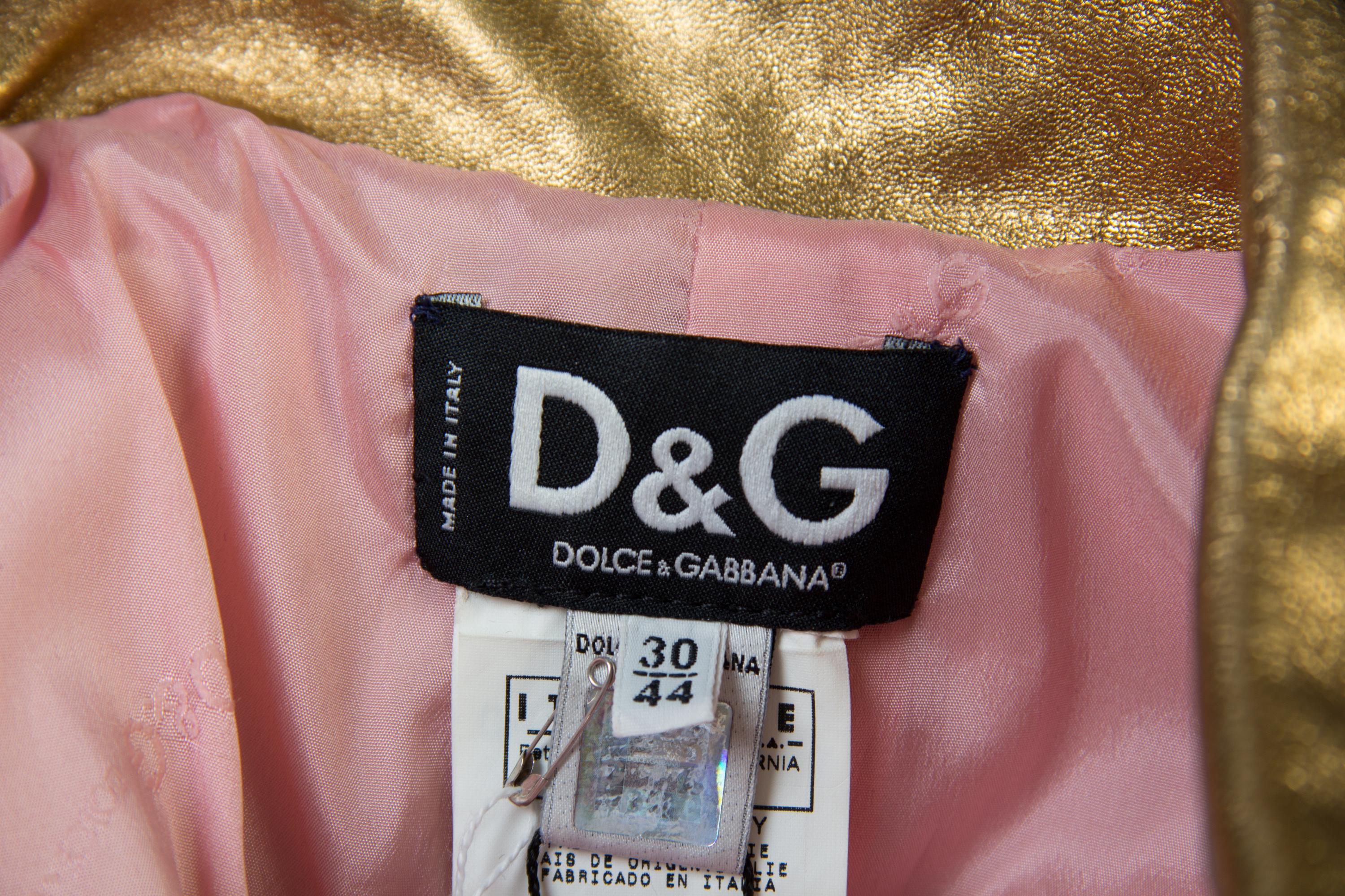 A Dolce & Gabbana Gold Metallic Leather Coat, Size 44.