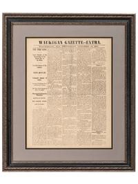 [CHICAGO]. A group of 2 items involving the Great Chicago Fire of 1871, incl. Waukegan Gazette--Extra . 12 October 1871. [ With :] Great Fire aquatint.