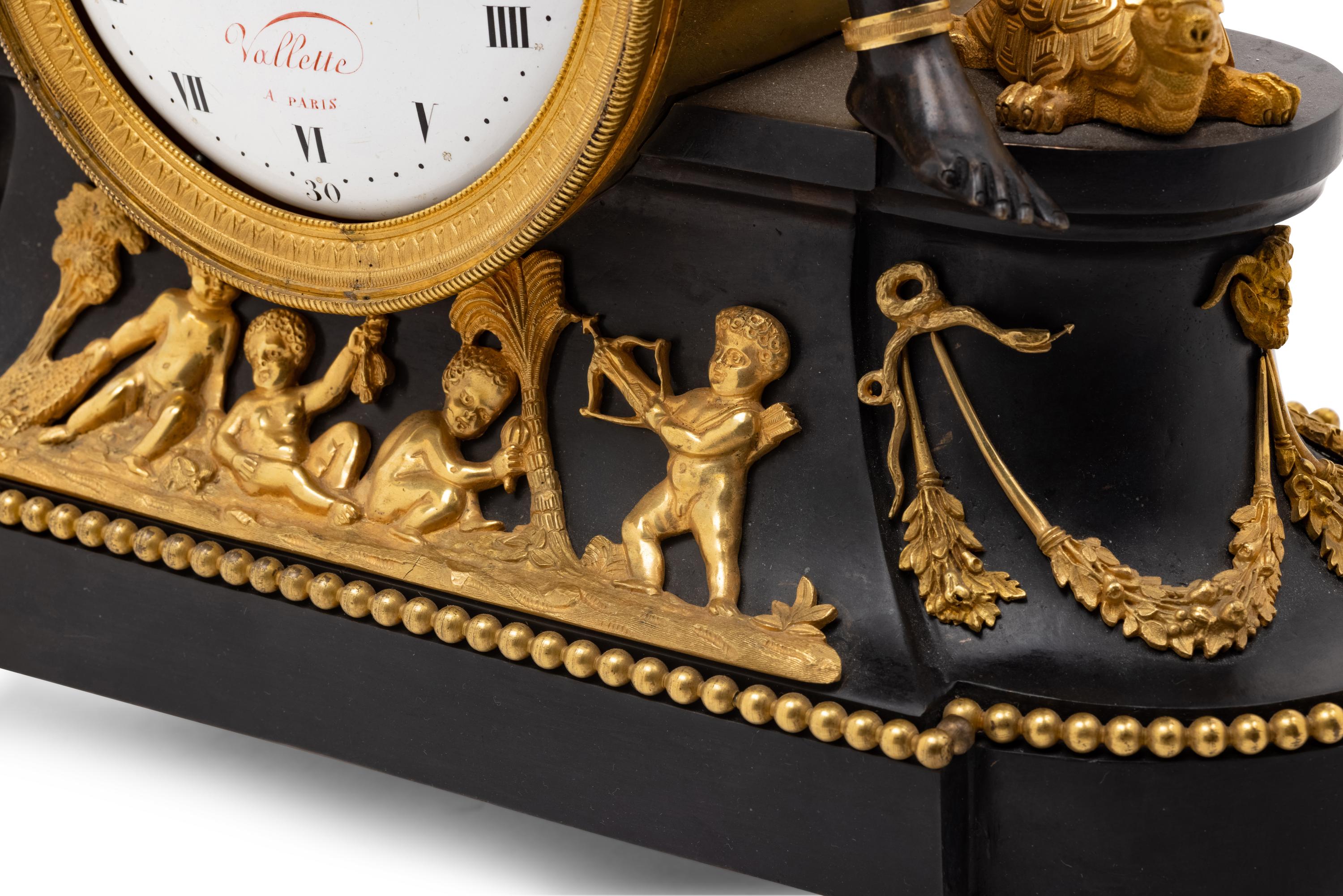A Directoire Parcel Gilt and Patinated Bronze Pendule l'Afrique , after the Model by Jean-Simon Deverberie (French, 1784-1824)
