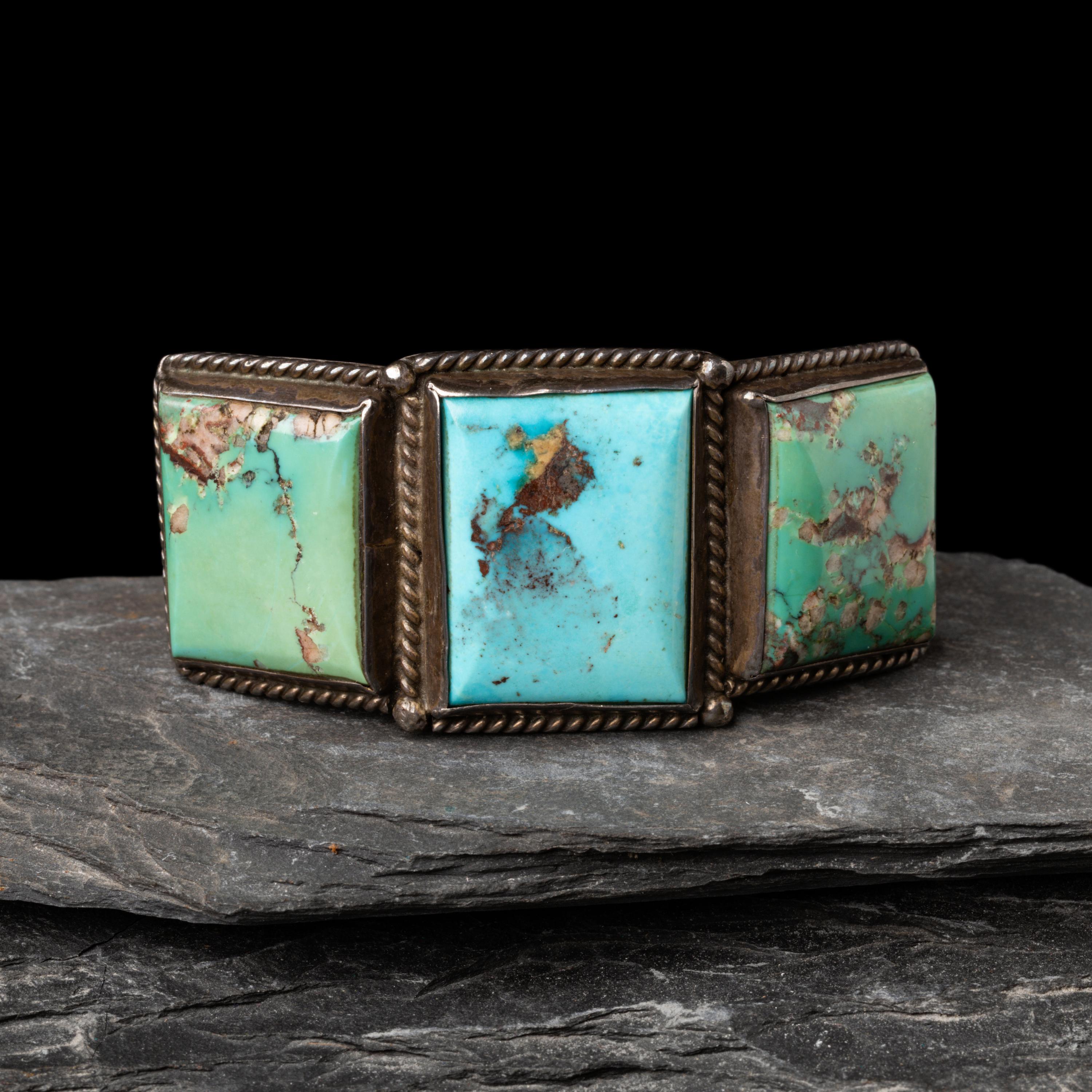 Mark Chee (Diné, 1914-1981) — Sterling Silver and Turquoise Cuff Bracelet