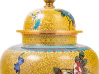 Seven Large Chinese Yellow Ground Cloisonné Enameled Vases