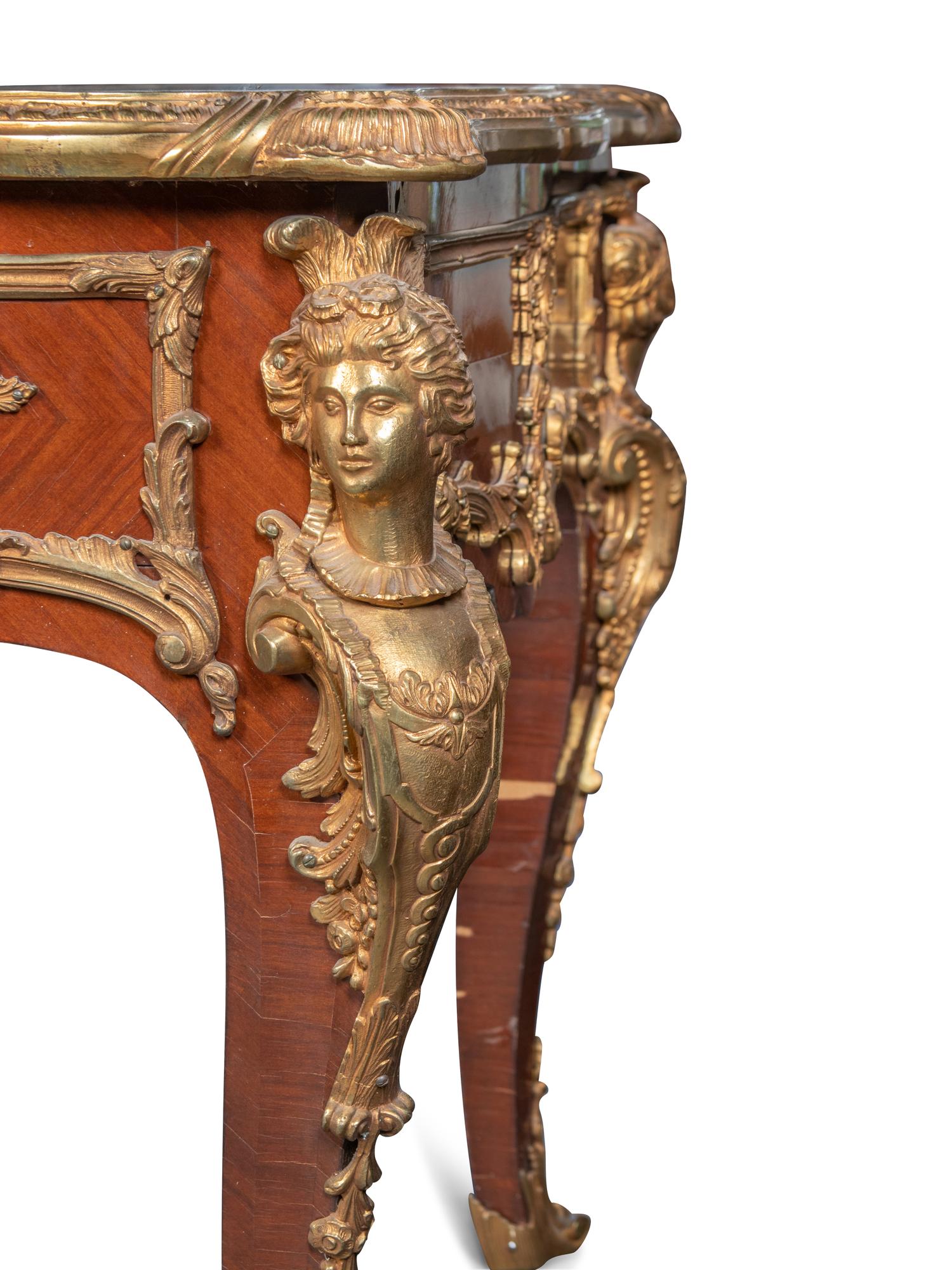 A Louis XV Style Bronze-Mounted Kingwood Bureau Plat