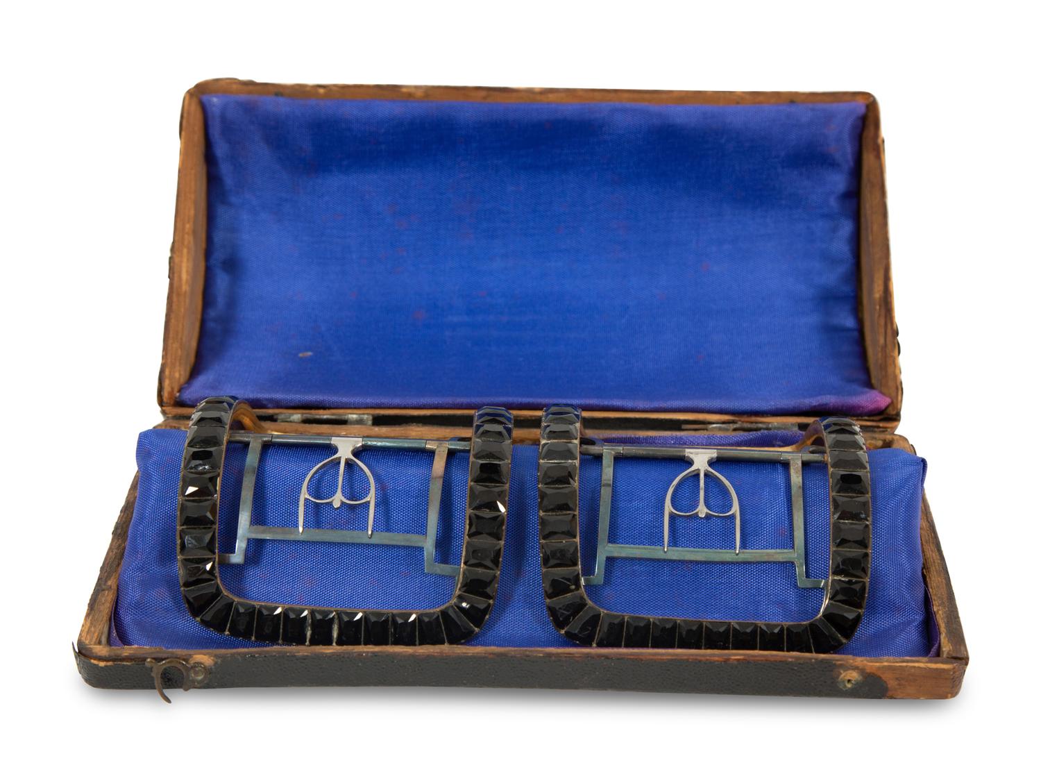 A Pair of Georgian Black Jet Stone Inlaid Shoe Buckles